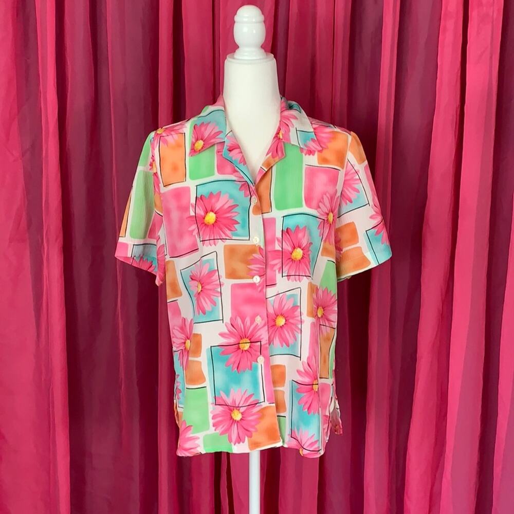 Alia petites neon color block flower blouse,‎ 8